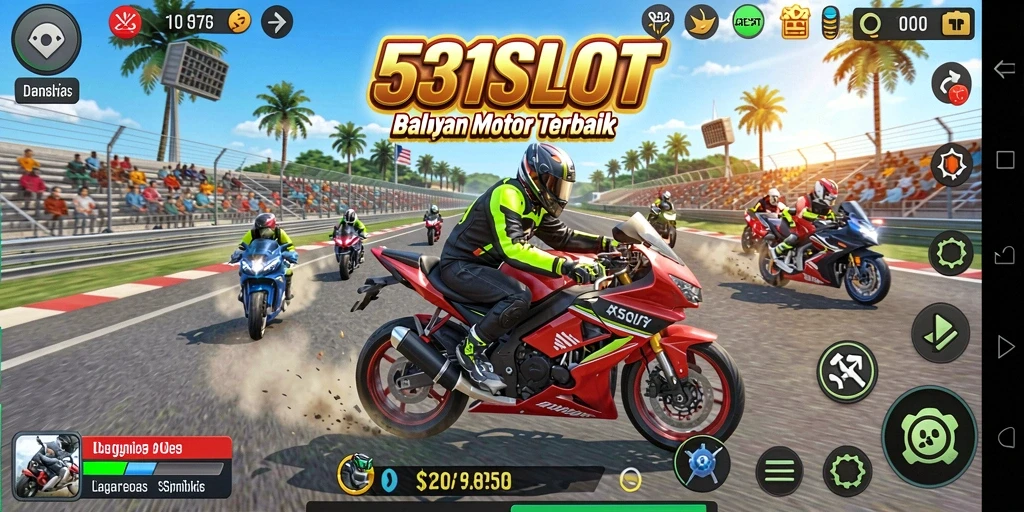 Tampilan gameplay seru dari 531SLOT saat balapan motor.