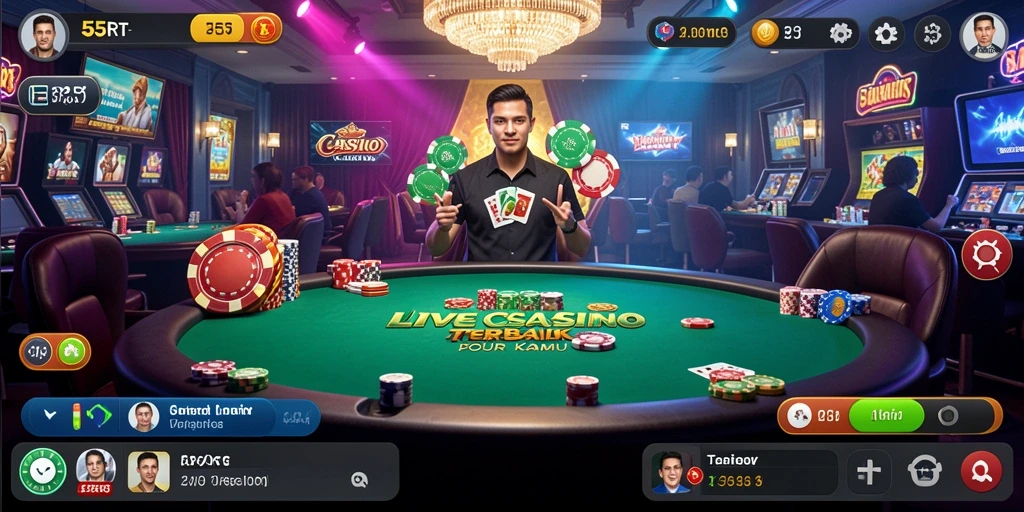 Screenshot 55RT menampilkan dealer live sedang bermain dengan pemain.