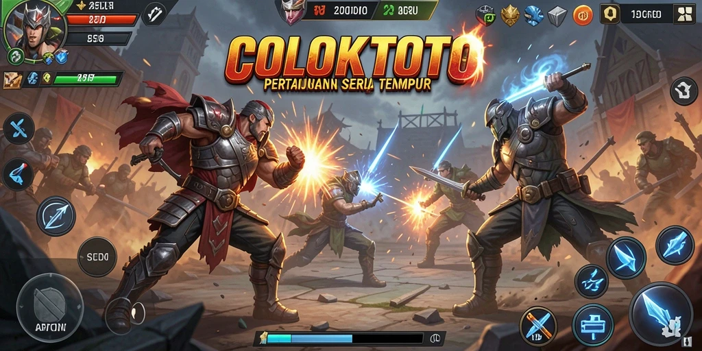 Gambaran gameplay COLOKTOTO saat karakter bertarung di arena.