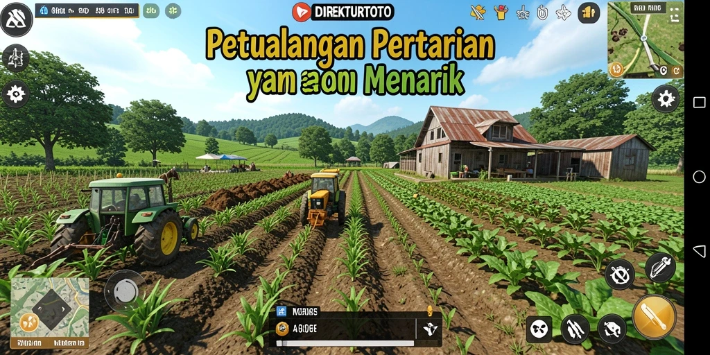 Screenshot utama DIREKTURTOTO menampilkan aktivitas bertani yang seru.
