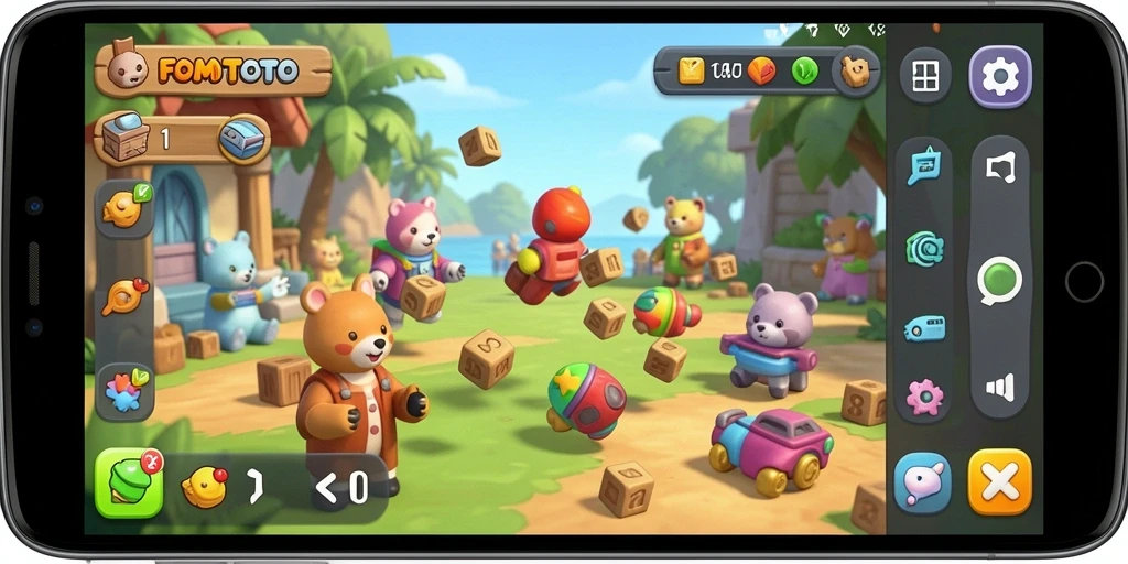 Screenshot gameplay FOMOTOTO menampilkan tantangan puzzle yang menarik.
