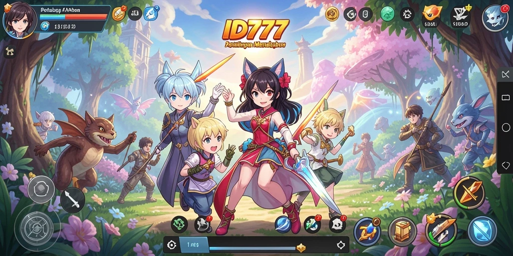Screenshot gameplay dari ID777 menampilkan karakter anime yang epik dan petualangan seru.