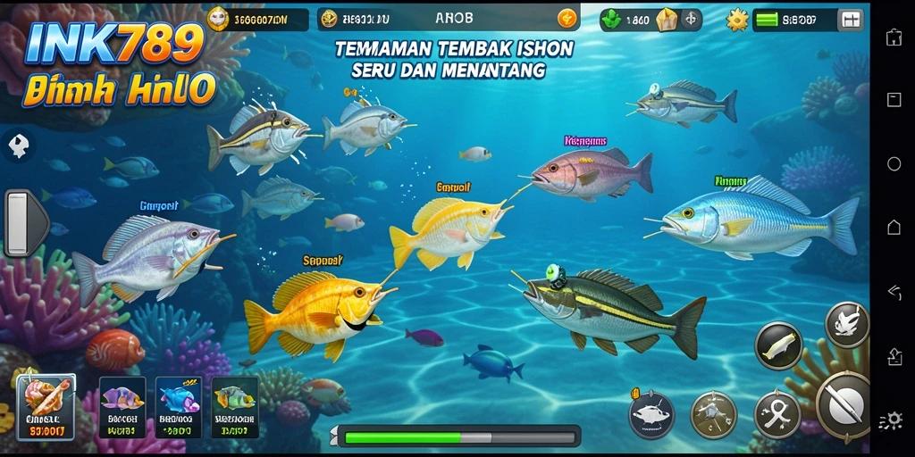 Gameplay seru di INK789 saat menembak ikan berwarna-warni.