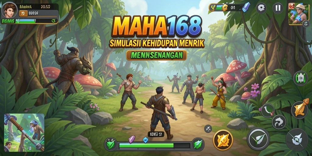 Tampilan gameplay <strong>MAHA168</strong> yang menampilkan simulasi kehidupan nyata.