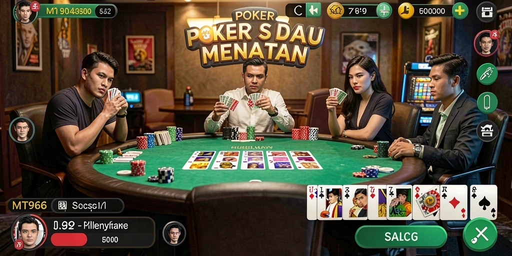 Screenshot gameplay MT966 yang menampilkan suasana poker yang mendebarkan.