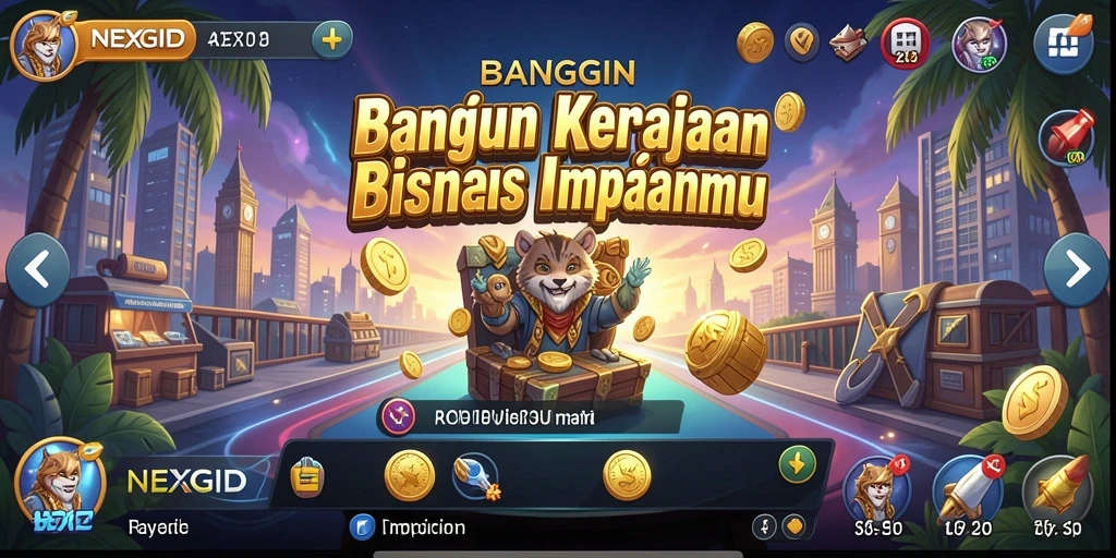 Tampilan gameplay NEXGID yang menarik saat mengelola bisnis.