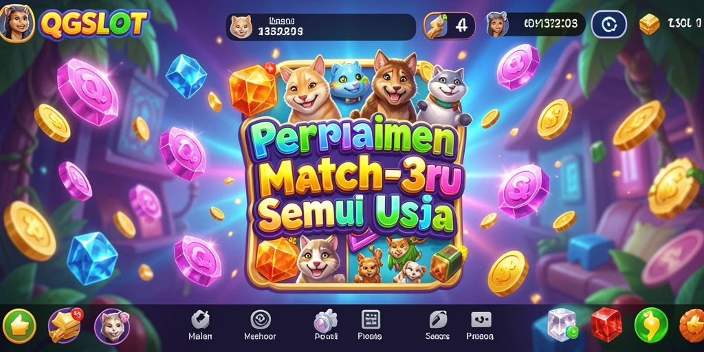 Screenshot gameplay QQSLOT yang menunjukkan blok-blok berwarna cerah dan tantangan seru.