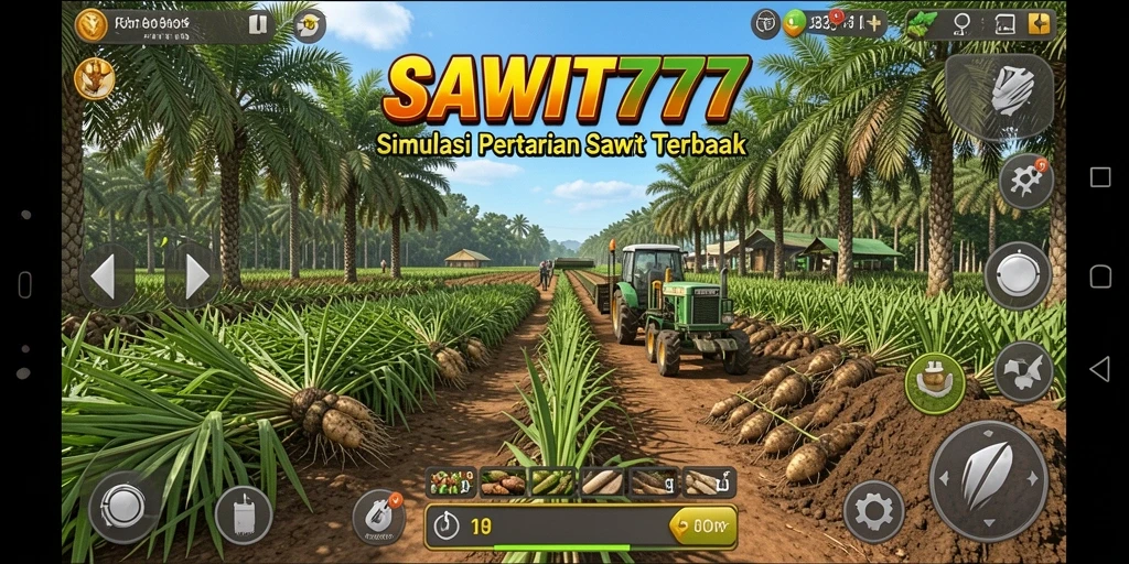Tangkapan layar menunjukkan gameplay menarik SAWIT777 dengan suasana pertanian.
