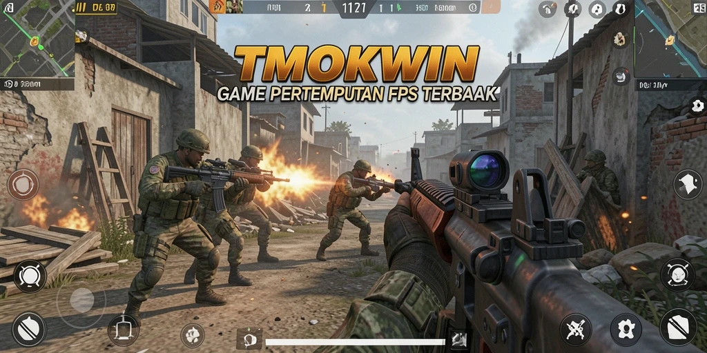 Screenshot TMOKWIN menampilkan aksi FPS yang mendebarkan.