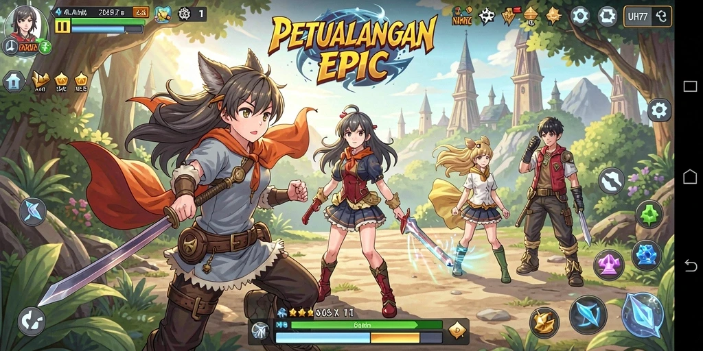 Tampilan gameplay UH77 yang seru dengan karakter Anime yang menawan.